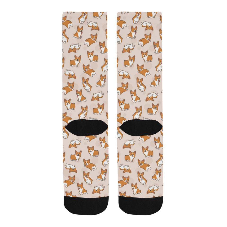 Cute Corgis Pattern pink background Crew Socks