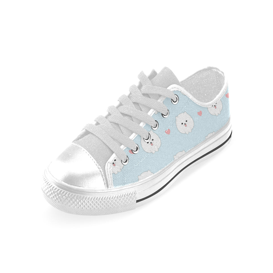 White cute pomeranian pattern Men's Low Top Shoes White