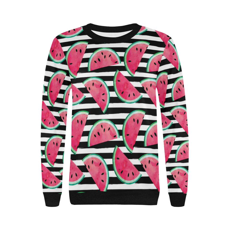 Watercolor paint textured watermelon pieces Women's Crew Neck Sweatshirt