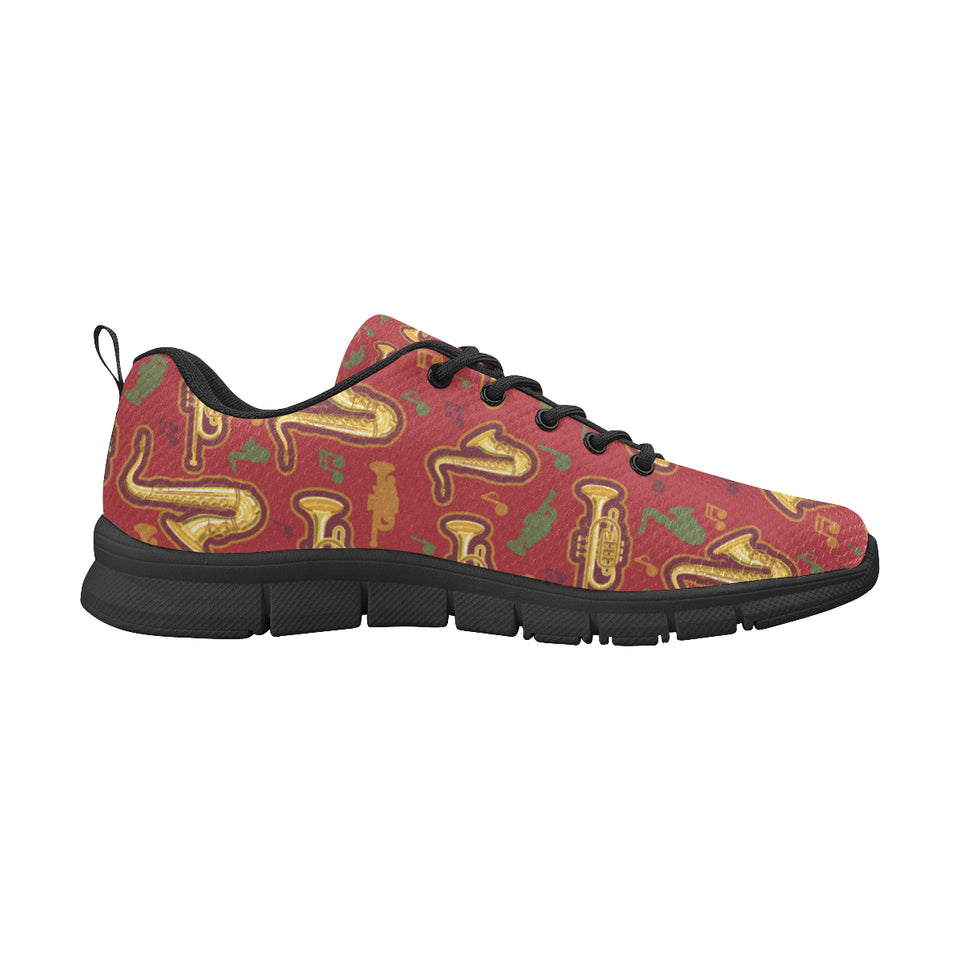 Saxophone cornet pattern red background Men's Sneaker Shoes