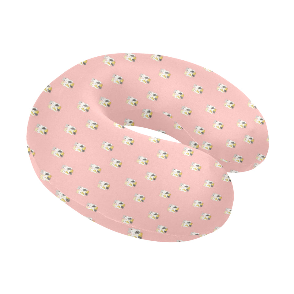 Cute hamster cheese pattern pink background U-Shaped Travel Neck Pillow