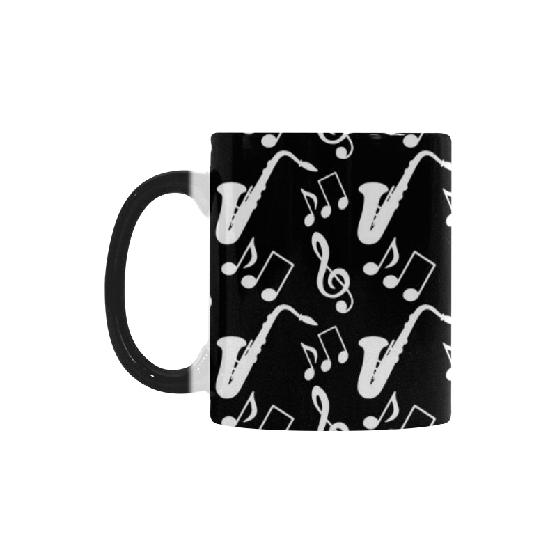 Saxophone music notes treble clef black white them Morphing Mug Heat Changing Mug