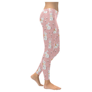 Cute white rabbit flower pink background Women's Legging Fulfilled In US