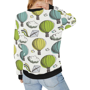 Hot Air Balloon Bird Cloud Pattern Women's Crew Neck Sweatshirt