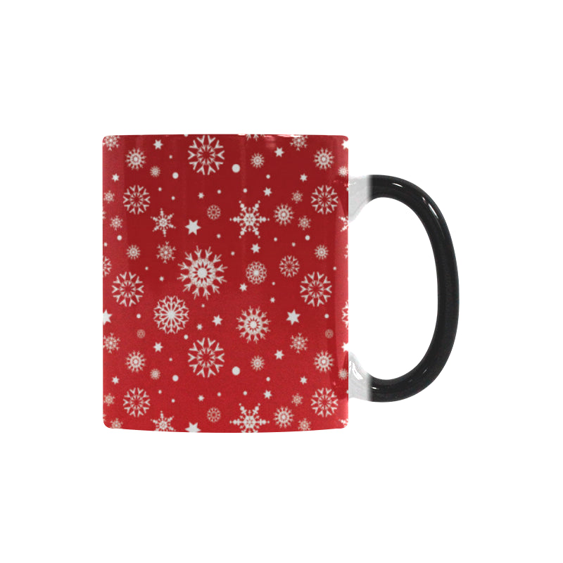 Snowflake pattern red background Morphing Mug Heat Changing Mug