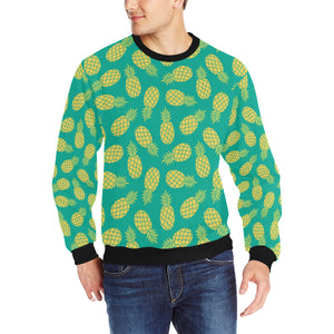 Pineapples pattern green background Men's Crew Neck Sweatshirt