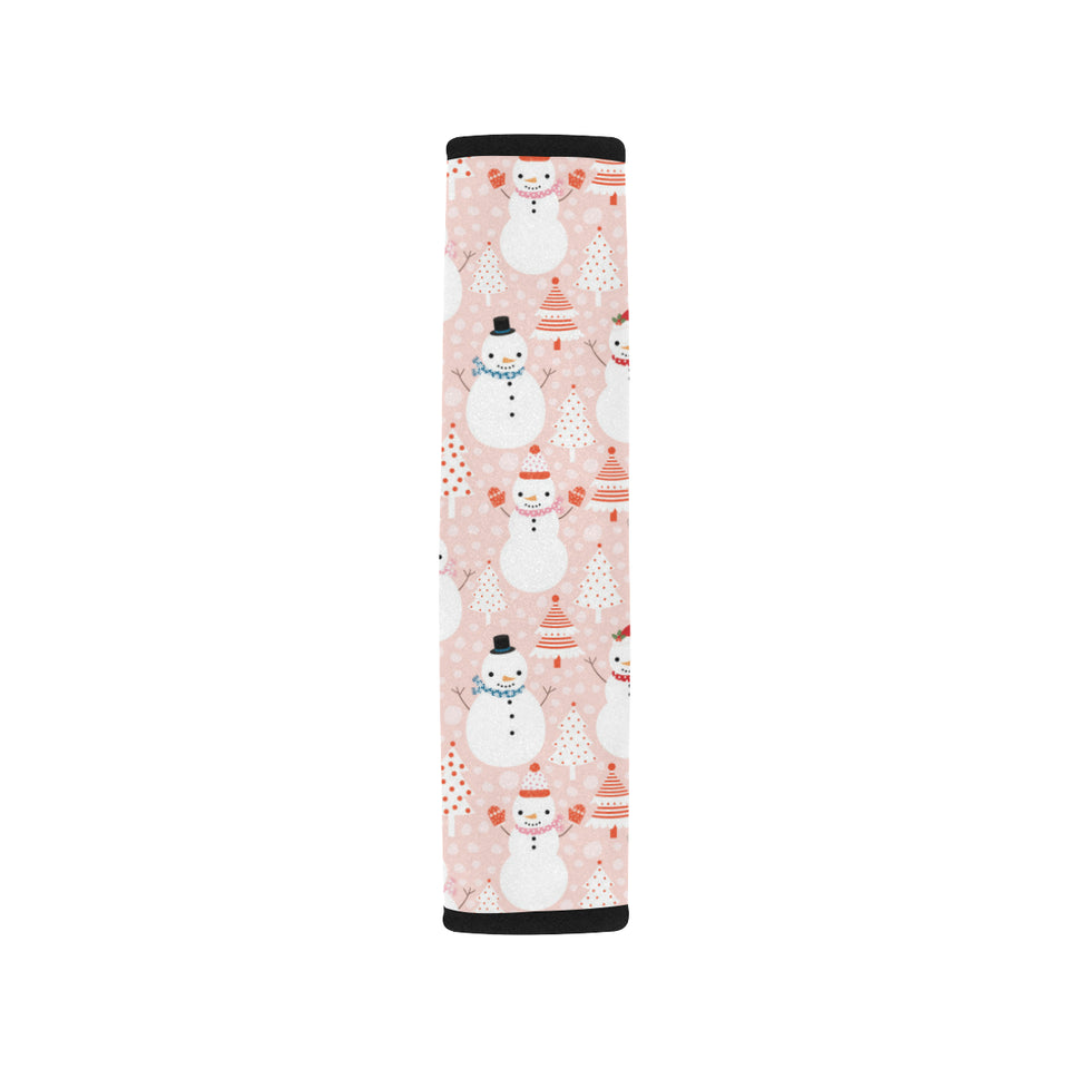 Cute snowman christmas tree snowpink background Car Seat Belt Cover