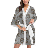 nautical wood steering wheel pattern Women's Short Kimono Robe