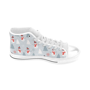 Snowman christmas  tree snow gray background Men's High Top Canvas Shoes White