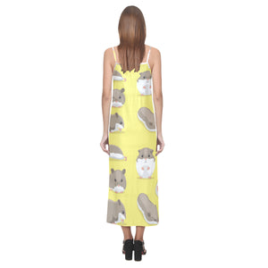 Cute Hamster pattern V-Neck Open Fork Long Dress