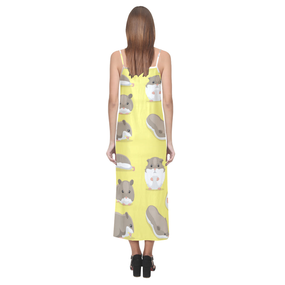 Cute Hamster pattern V-Neck Open Fork Long Dress