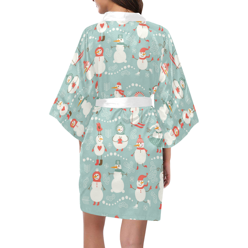 Cute snowman pattern Women's Short Kimono Robe