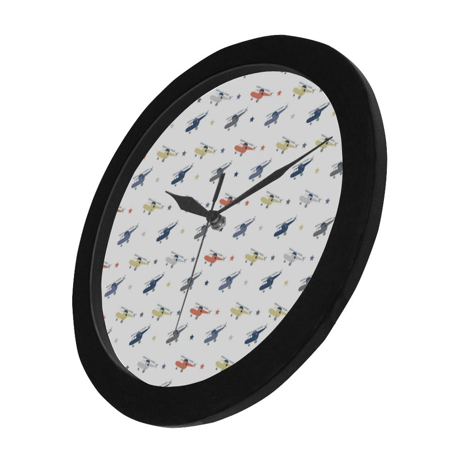 Cute helicopter star pattern Elegant Black Wall Clock