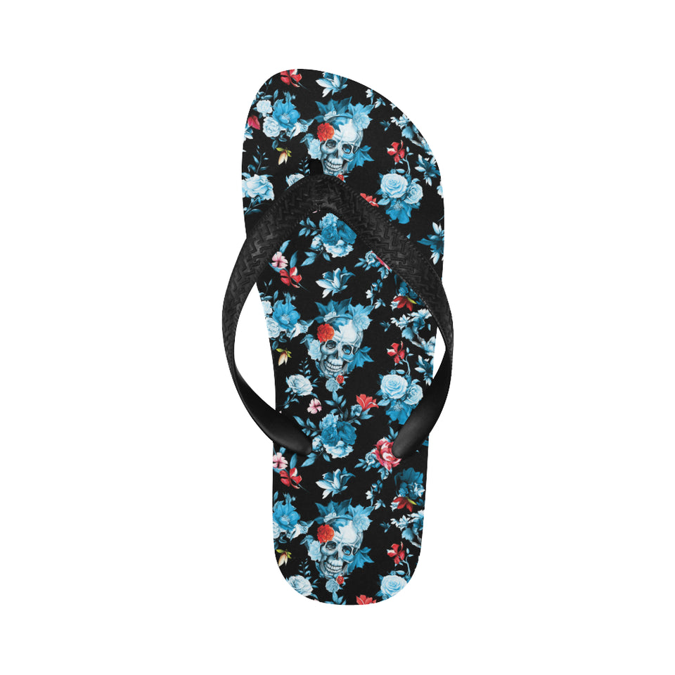 Skull flower roses leave pattern Unisex Flip Flops