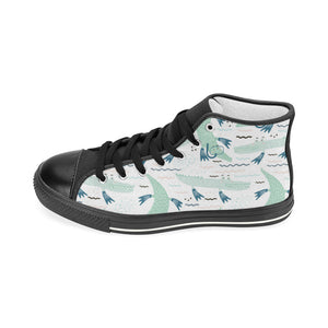 Crocodile diver pattern Women's High Top Canvas Shoes Black