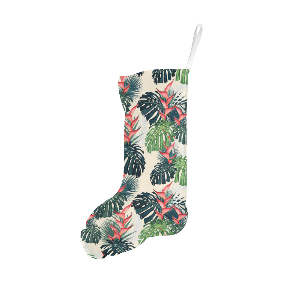 heliconia flowers, palm and monstera leaves Christmas Stocking