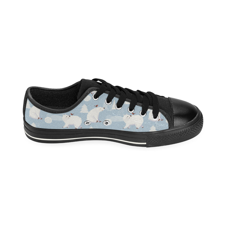 Cute polar bears Christmas decoration pattern Men's Low Top Canvas Shoes Black