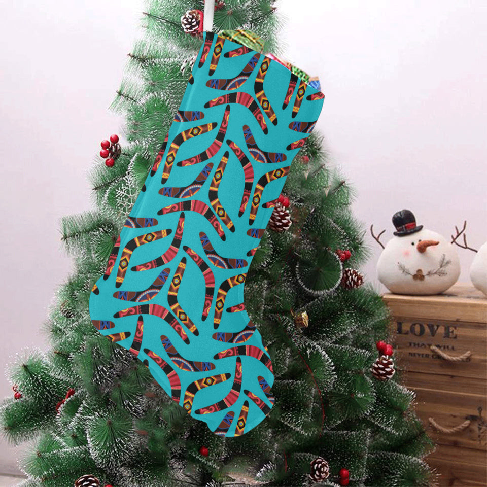 Boomerang Australian aboriginal ornament blue back Christmas Stocking