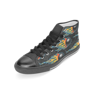 Bowling balls flame pattern Women's High Top Canvas Shoes Black
