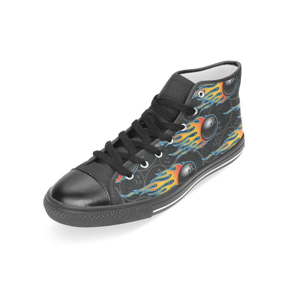 Bowling balls flame pattern Women's High Top Canvas Shoes Black