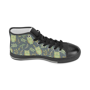 Cute owls leaves pattern Women's High Top Canvas Shoes Black