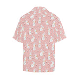 Cute white rabbit flower pink background Men's All Over Print Hawaiian Shirt