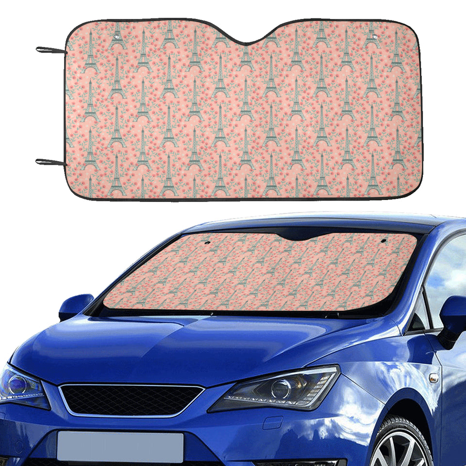 Eiffel Tower Flower Background Pattern Print Desig Car Sun Shade