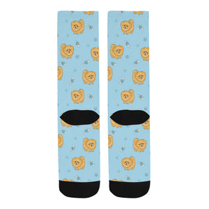 Brown cute pomeranian blue blackground Crew Socks