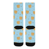 Brown cute pomeranian blue blackground Crew Socks
