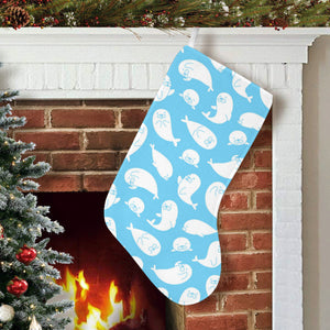 Cute white sea lion seals pattern Christmas Stocking