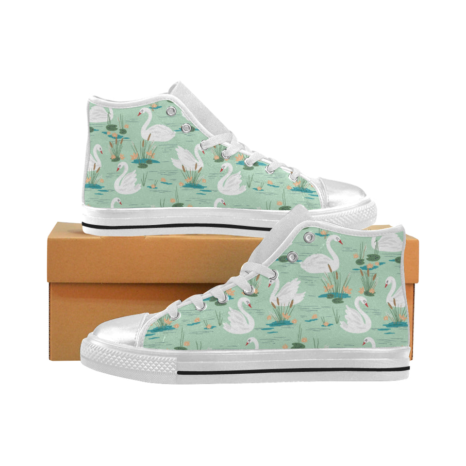 White swan lake pattern Women's High Top Canvas Shoes White