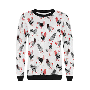Cool rooster chicken cock floral ornament backgrou Women's Crew Neck Sweatshirt