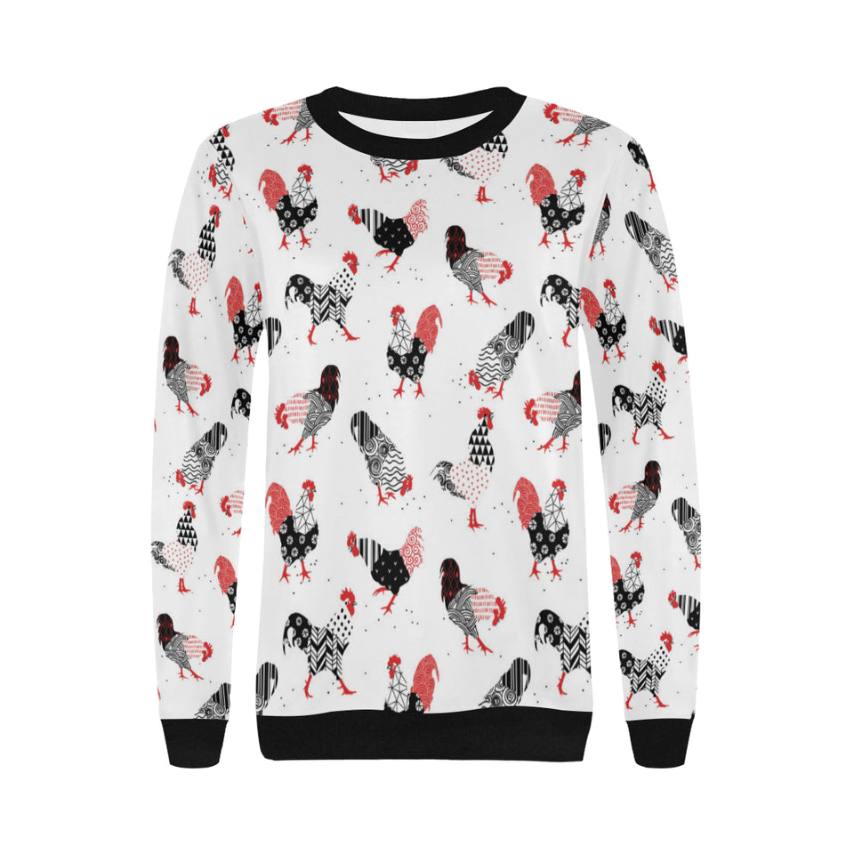 Cool rooster chicken cock floral ornament backgrou Women's Crew Neck Sweatshirt