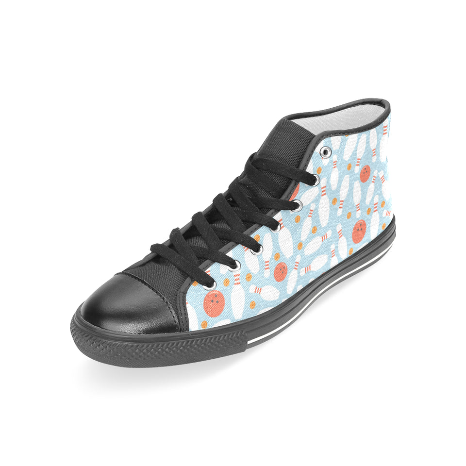Bowling ball bowling pins blue blackground Women's High Top Canvas Shoes Black