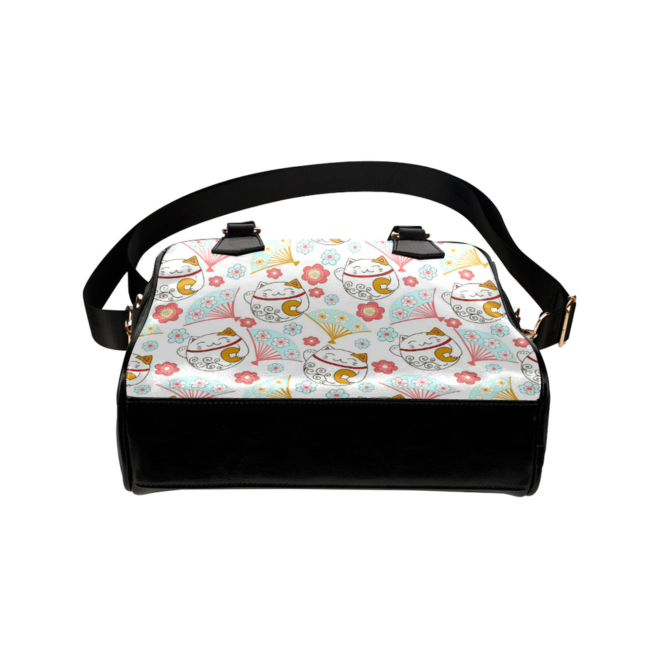 Maneki neko cat fan sakura Shoulder Handbag
