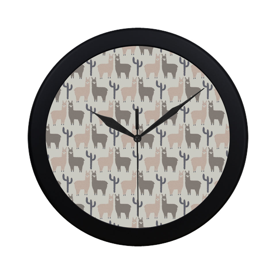 Llama Alpaca pattern Elegant Black Wall Clock