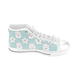 Maneki neko cat sakura Men's High Top Canvas Shoes White