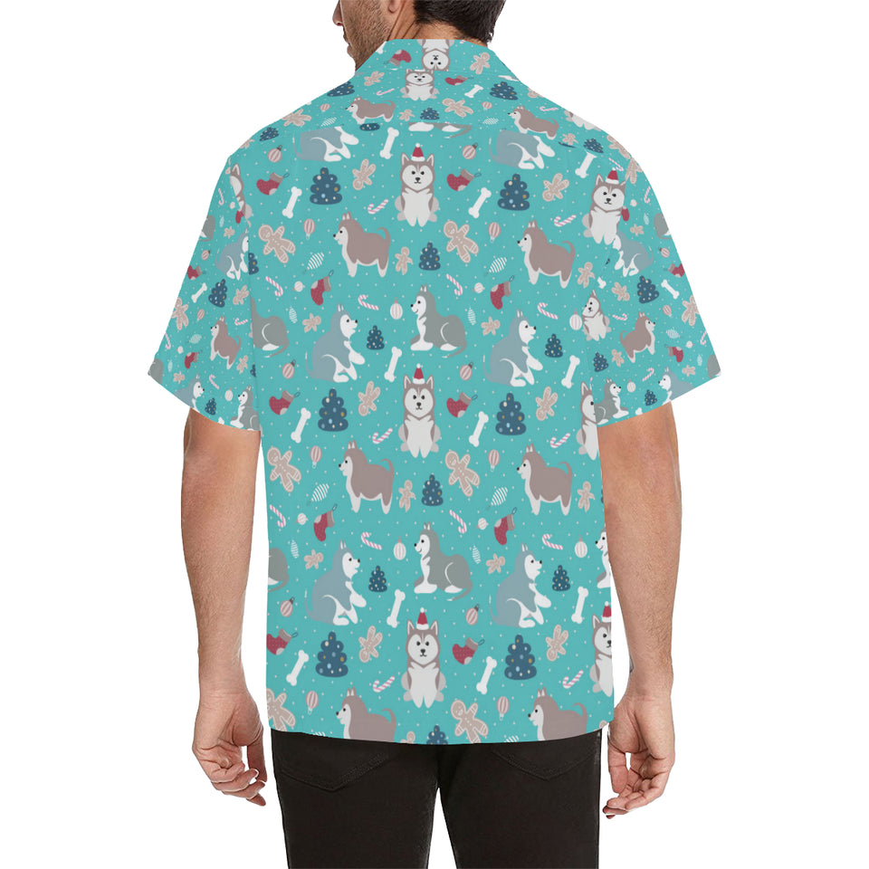 Christmas cute siberian husky puppie pattern Men's All Over Print Hawaiian Shirt