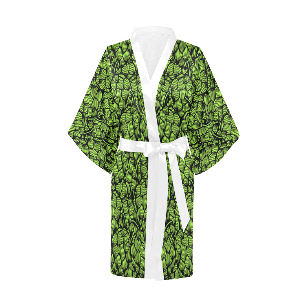 Green hop pattern Women's Short Kimono Robe