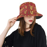 Saxophone cornet pattern red background Unisex Bucket Hat