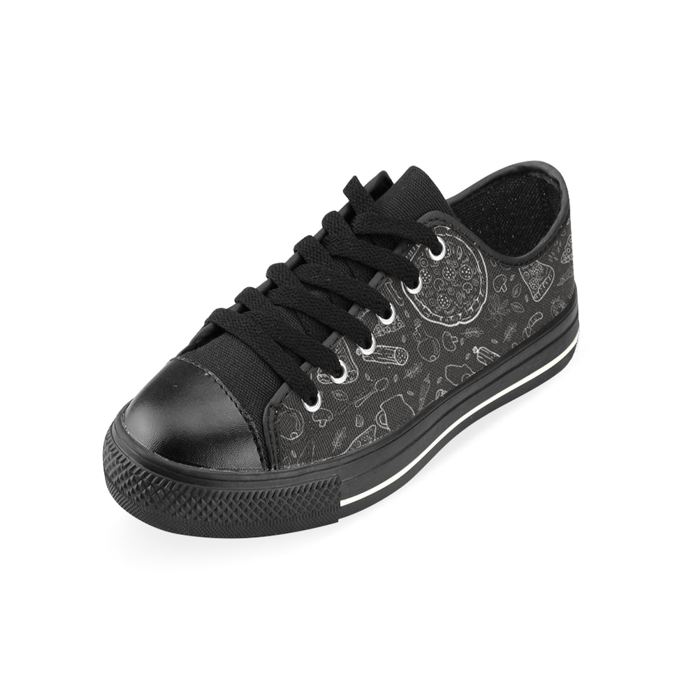 Pizza pattern Men's Low Top Canvas Shoes Black