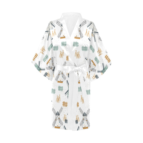 windmill pattern Women's Short Kimono Robe