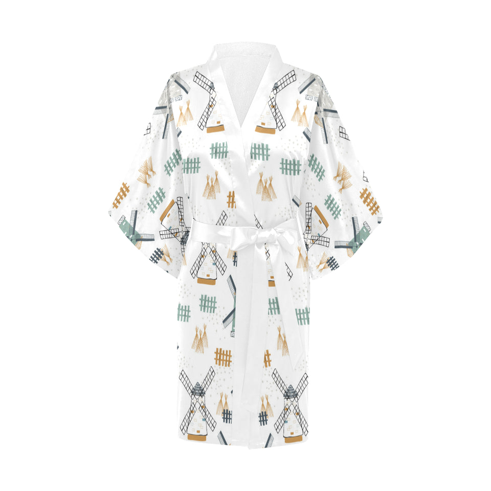 windmill pattern Women's Short Kimono Robe