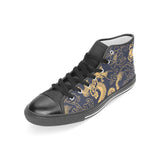 Gold dragon pattern Women's High Top Canvas Shoes Black