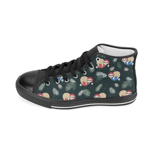 Cute sloths sleeping christmas ball santa hat patt Women's High Top Canvas Shoes Black