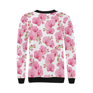 pink purple orchid pattern background Women's Crew Neck Sweatshirt