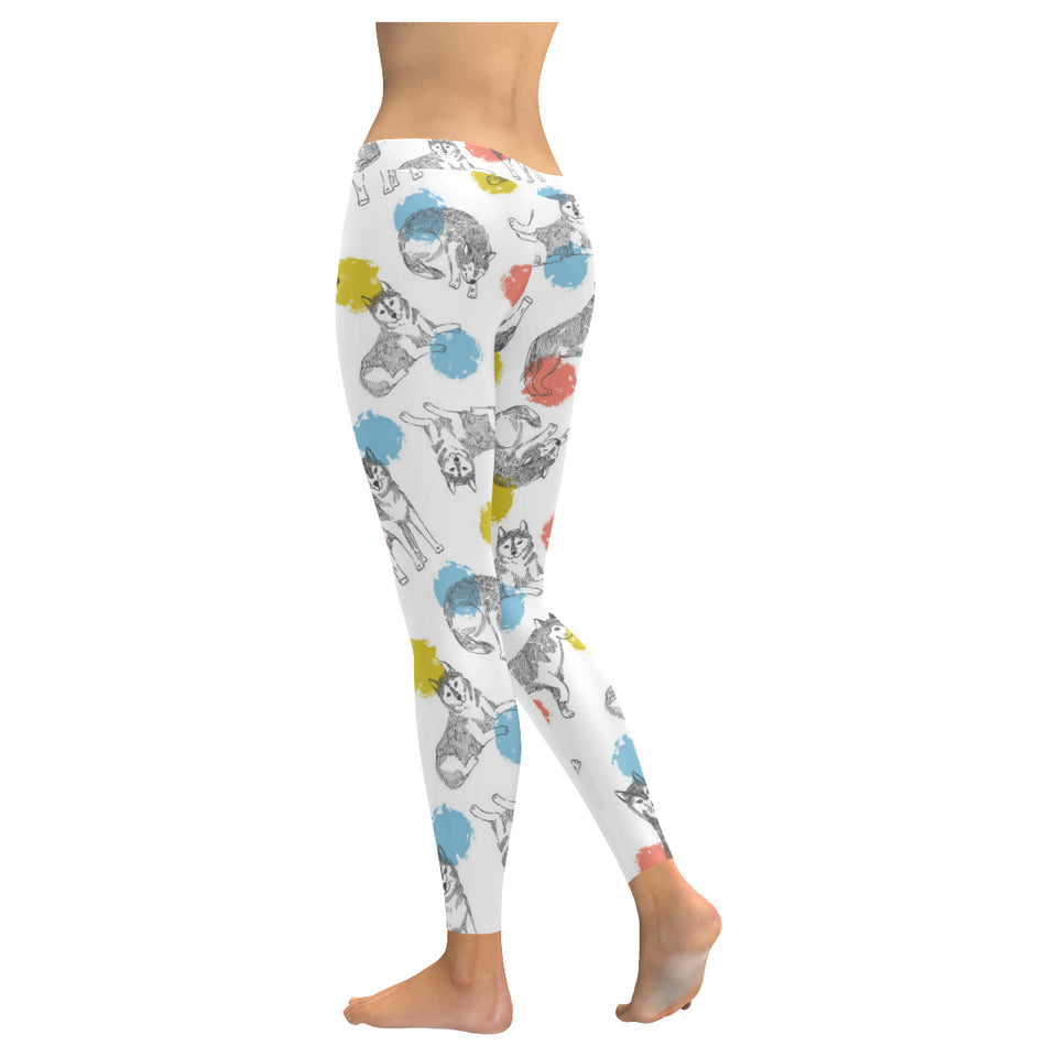 Siberian husky and colorful circle pattern Women's Legging Fulfilled In US