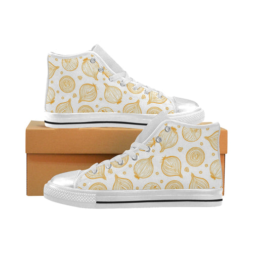 hand drawn onion pattern Women's High Top Canvas Shoes White