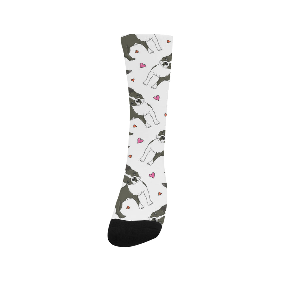Boston terrier dog hearts vector pattern Crew Socks