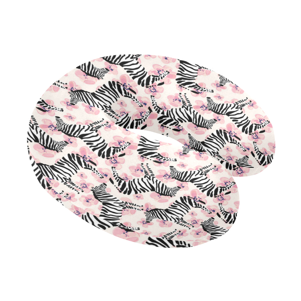 Zebra pink flower background U-Shaped Travel Neck Pillow